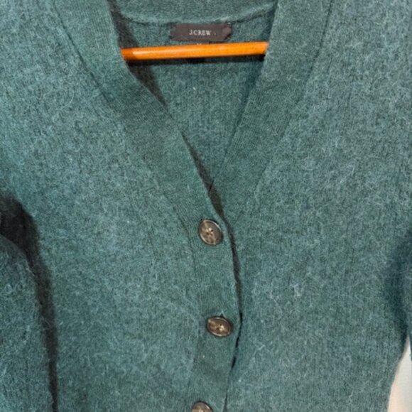 J.Crew Alpaca Wool Cardigan M Green Button Front Cropped Soft Cozy - Picture 2 of 9